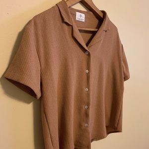Striped Short-Sleeve Button Down Blouse